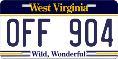 WV license plate OFF904
