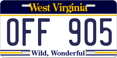 WV license plate OFF905