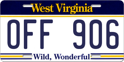 WV license plate OFF906