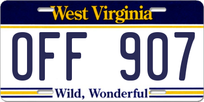 WV license plate OFF907