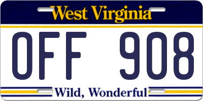 WV license plate OFF908