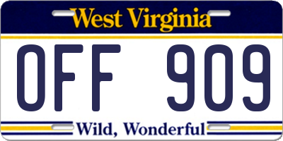 WV license plate OFF909