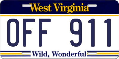 WV license plate OFF911