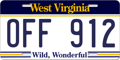 WV license plate OFF912