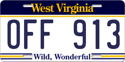 WV license plate OFF913