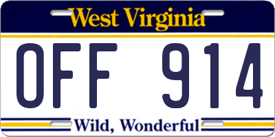 WV license plate OFF914