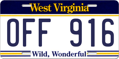WV license plate OFF916