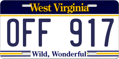 WV license plate OFF917