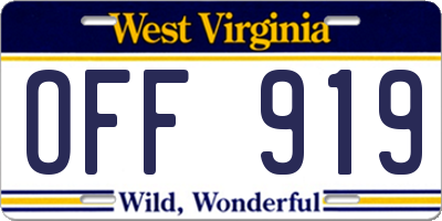 WV license plate OFF919