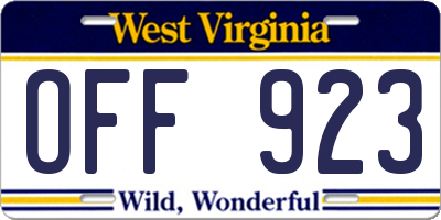 WV license plate OFF923