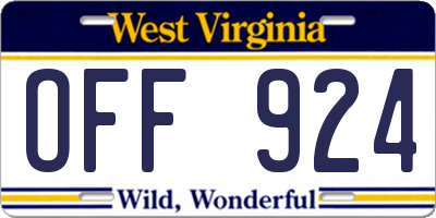 WV license plate OFF924