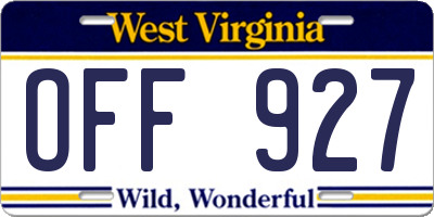 WV license plate OFF927