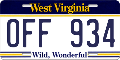 WV license plate OFF934