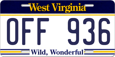 WV license plate OFF936