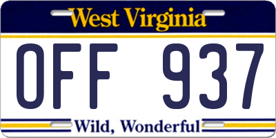 WV license plate OFF937