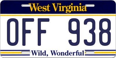 WV license plate OFF938