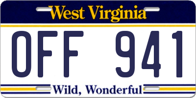WV license plate OFF941