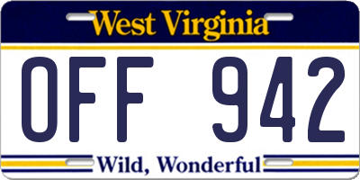 WV license plate OFF942