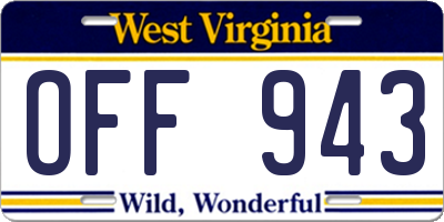 WV license plate OFF943