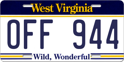 WV license plate OFF944