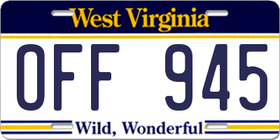 WV license plate OFF945