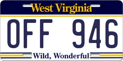 WV license plate OFF946