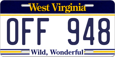 WV license plate OFF948