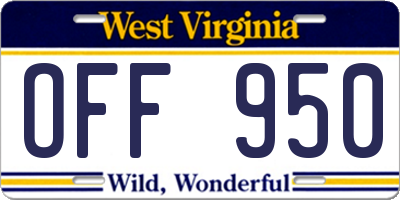 WV license plate OFF950