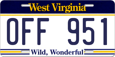 WV license plate OFF951