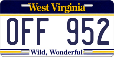 WV license plate OFF952