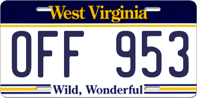 WV license plate OFF953