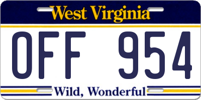 WV license plate OFF954