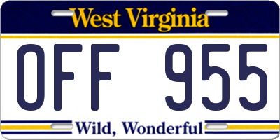WV license plate OFF955