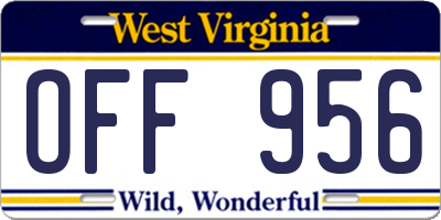 WV license plate OFF956