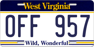 WV license plate OFF957