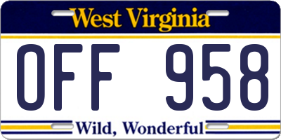 WV license plate OFF958