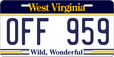 WV license plate OFF959