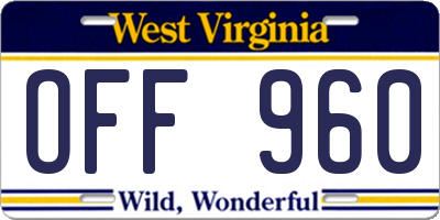 WV license plate OFF960