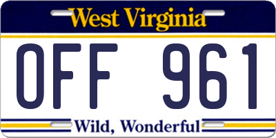 WV license plate OFF961
