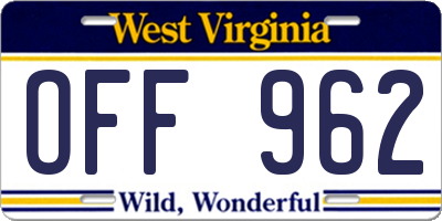 WV license plate OFF962