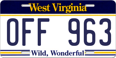 WV license plate OFF963