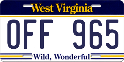 WV license plate OFF965