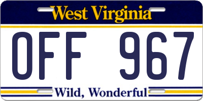 WV license plate OFF967