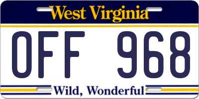 WV license plate OFF968
