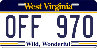 WV license plate OFF970
