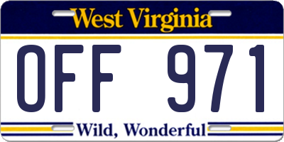 WV license plate OFF971