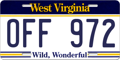 WV license plate OFF972