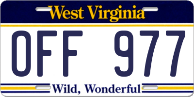 WV license plate OFF977