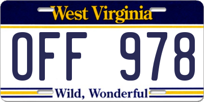 WV license plate OFF978