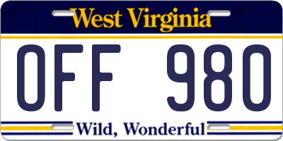WV license plate OFF980